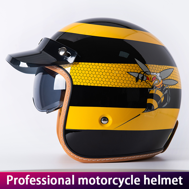 Vintage Cycling Gear - New Retro Motorcycle Helmet Yellow Bee