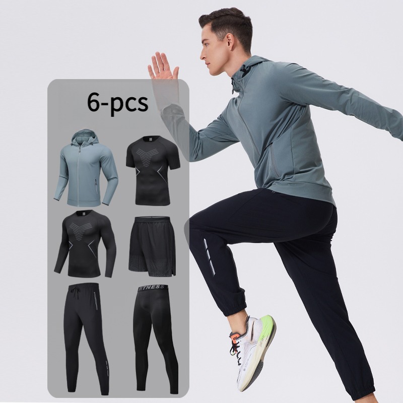 Cycling Gear For Men - Men's 6-Piece Sportswear Set with Hood